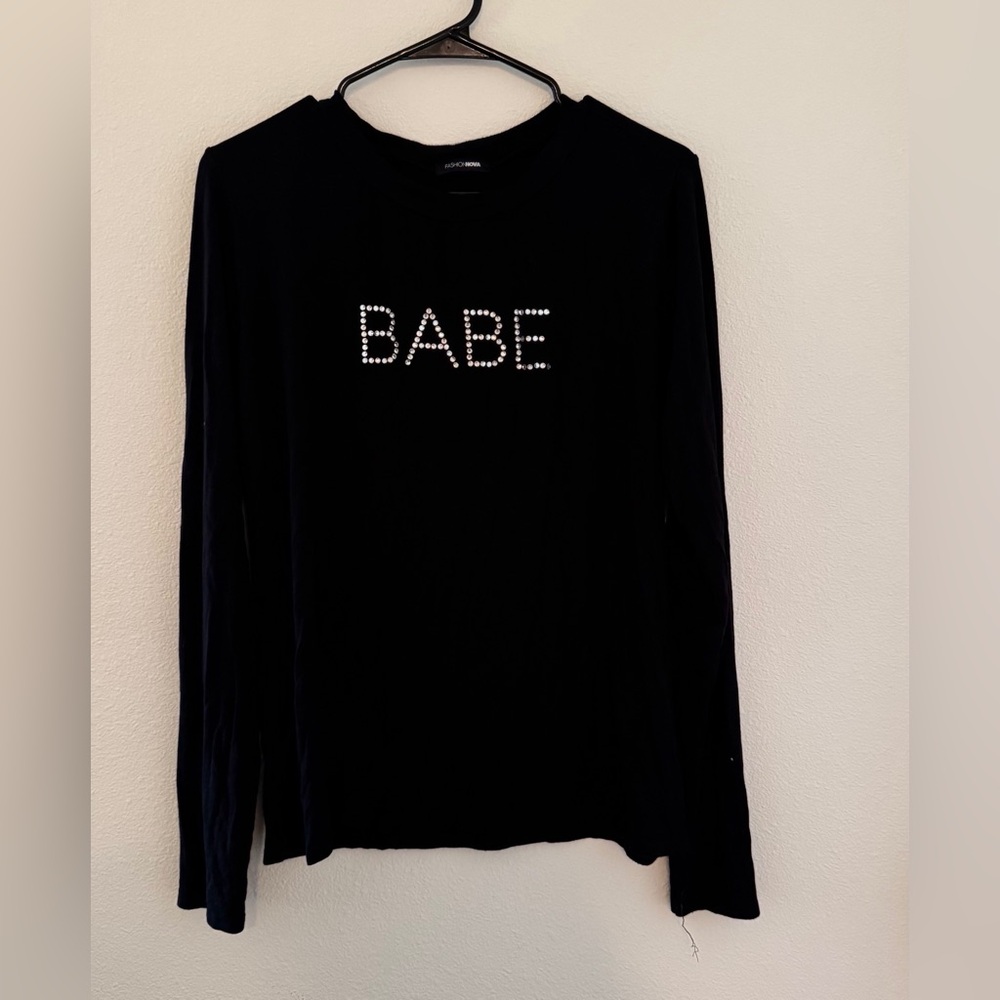 Fashion Nova Babe Rhinestone Shirt